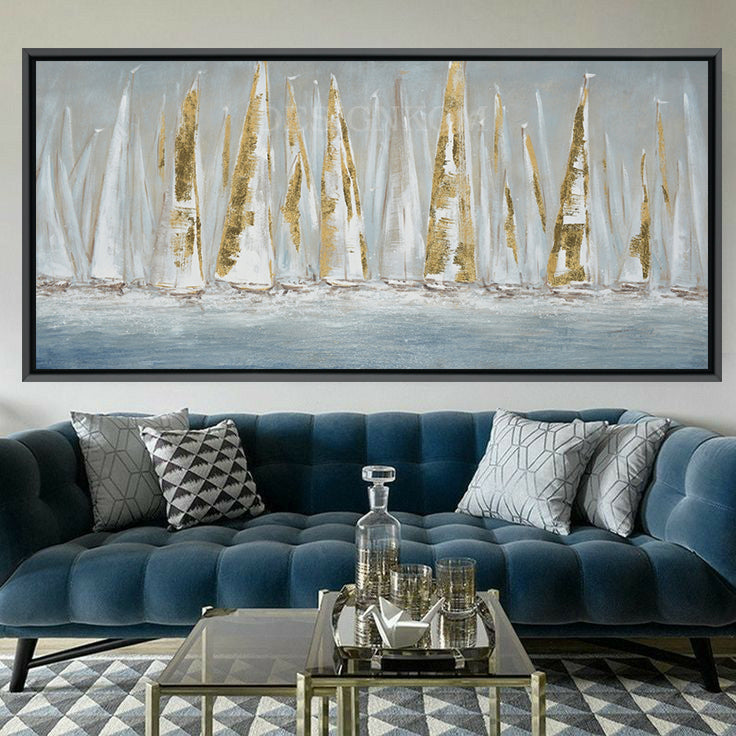 Golden Sailboats on the Sea