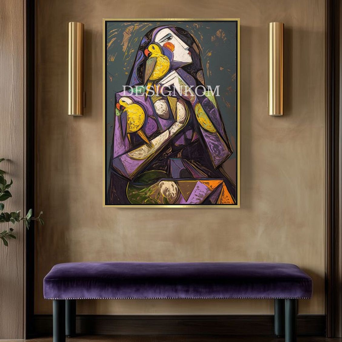 Cubist woman with birds