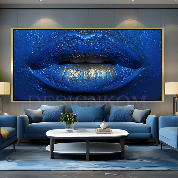 Blue and Gold Lips – Modern Art Glamour