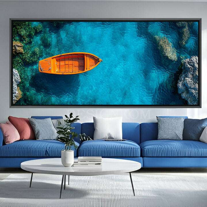 Seascape – Orange Boat on Turquoise Sea