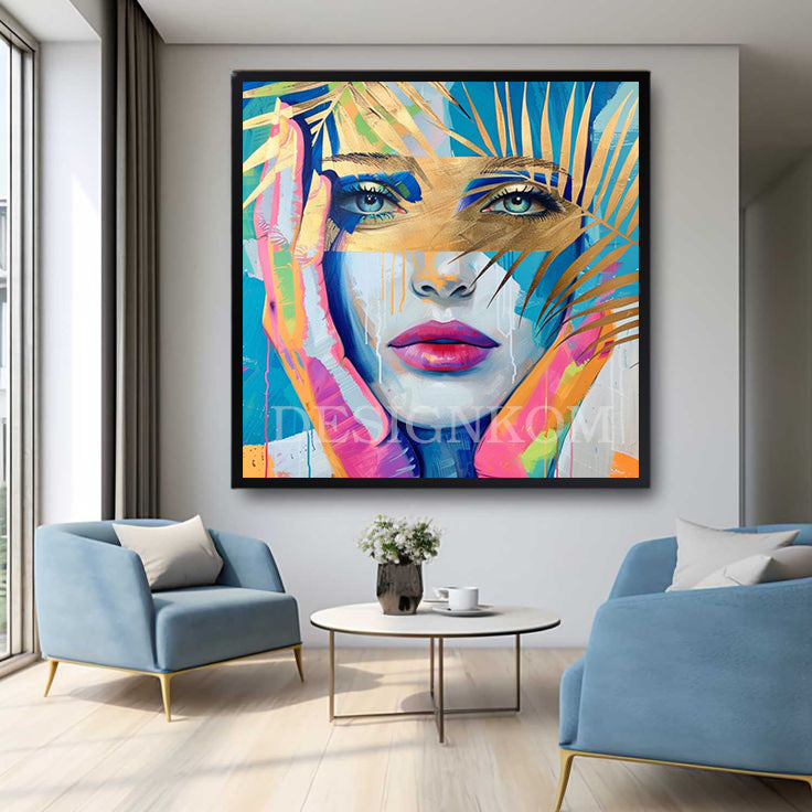 Colorful Woman with Golden Leaves