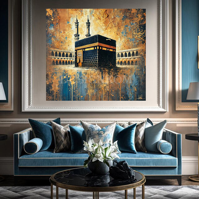 Kaaba in Gold and Blue Art