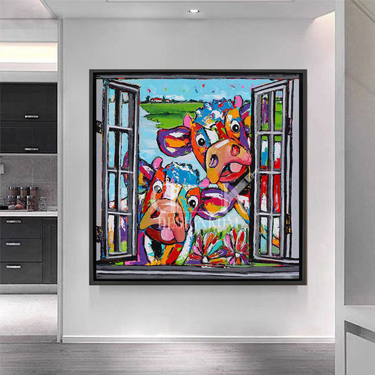 Humorous Cows at the Window