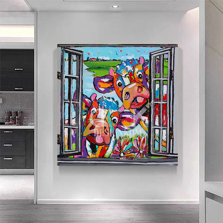 Humorous Cows at the Window