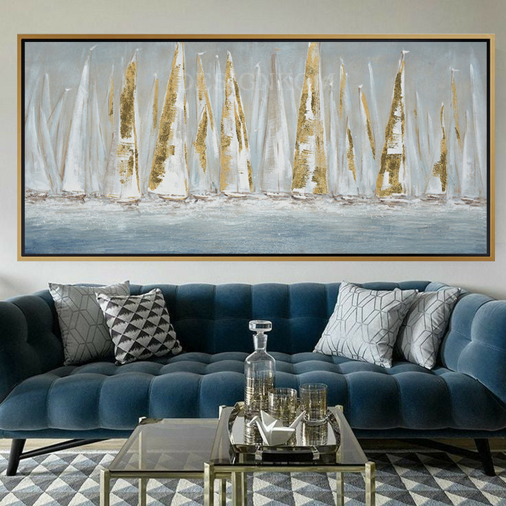 Golden Sailboats on the Sea