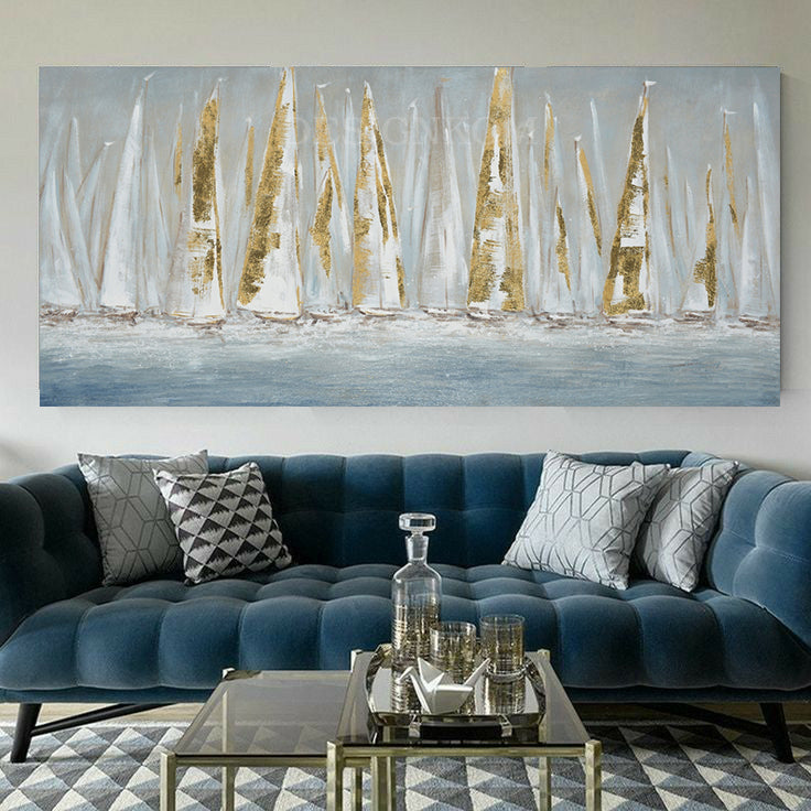 Golden Sailboats on the Sea