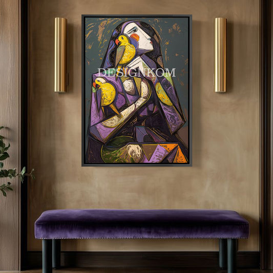 Cubist woman with birds