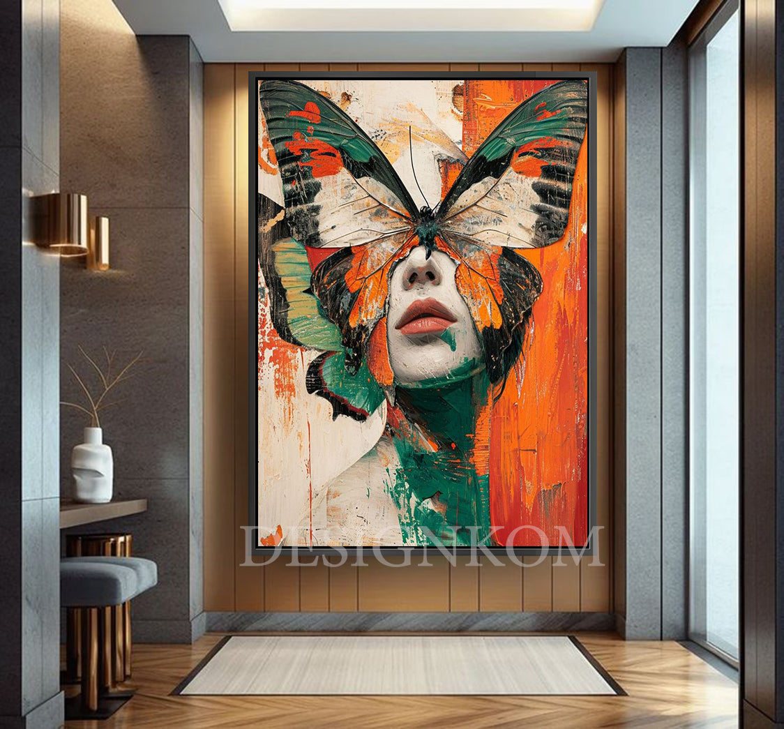 woman butterfly on eyes