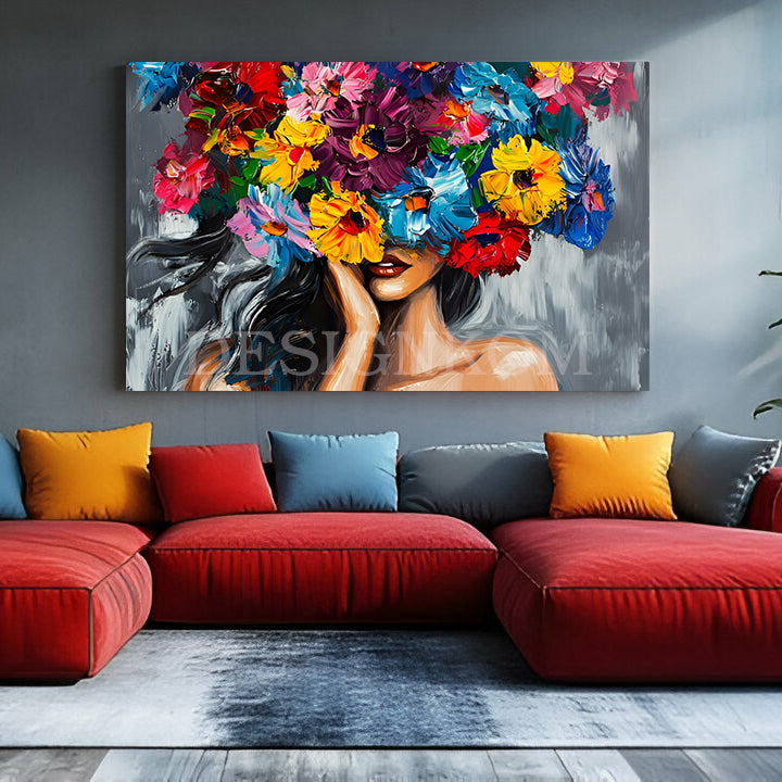 mysterious woman flowers colors