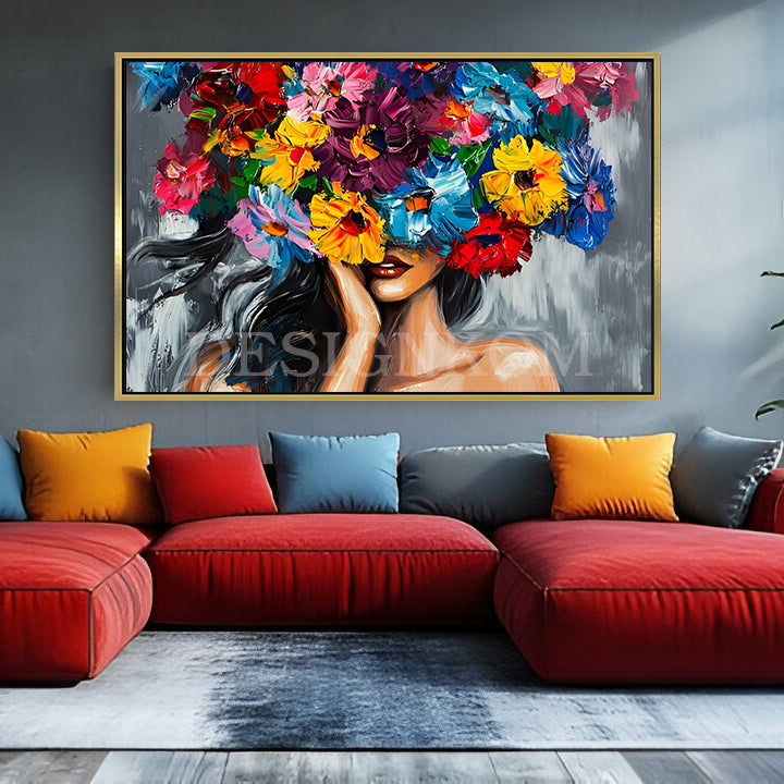 mysterious woman flowers colors