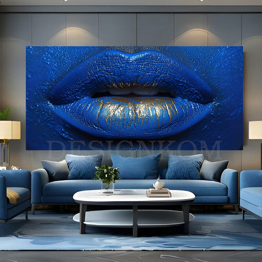 Blue and Gold Lips – Modern Art Glamour