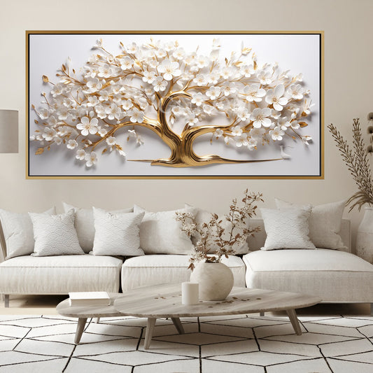 Golden Tree with White Flowers