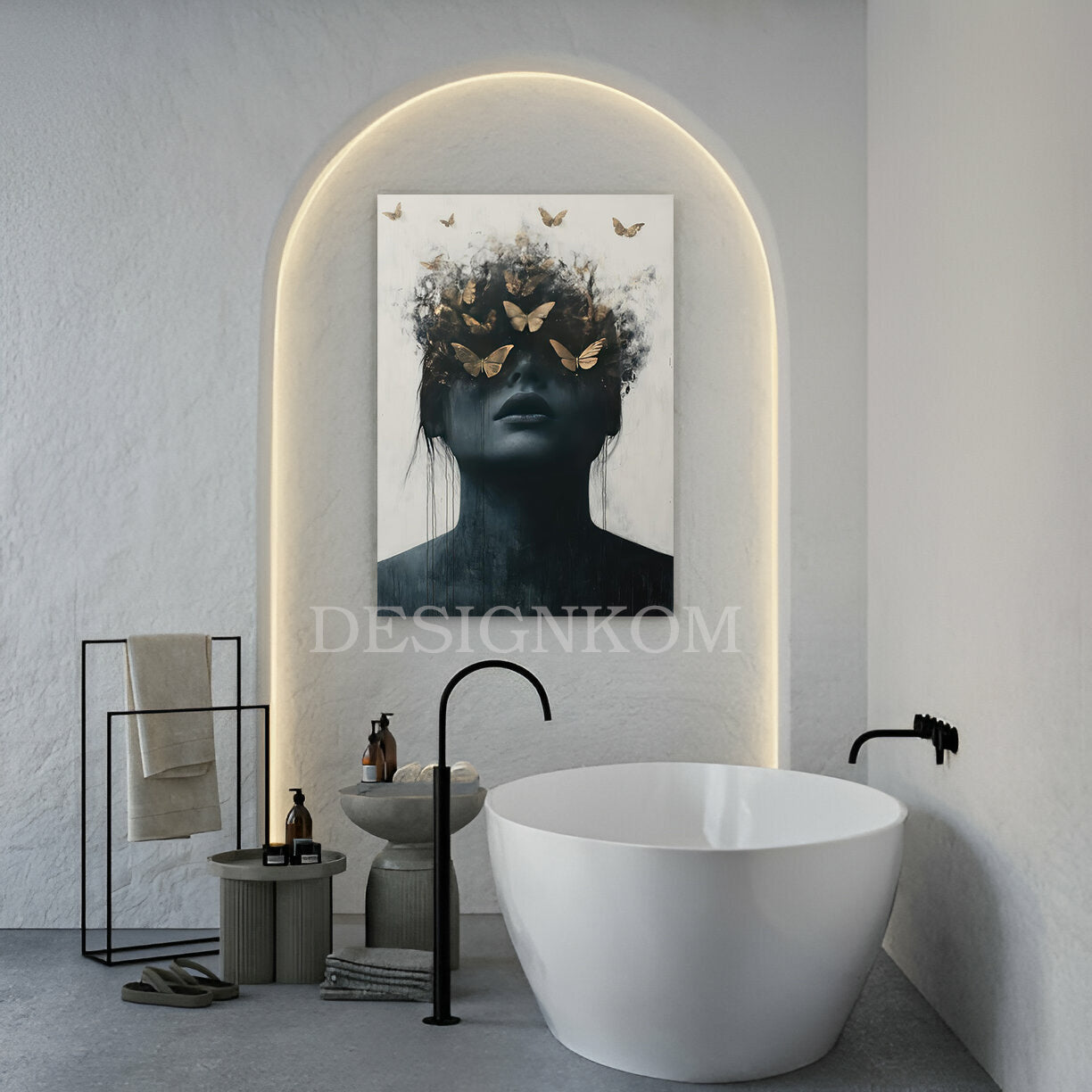 dark woman with golden butterflies