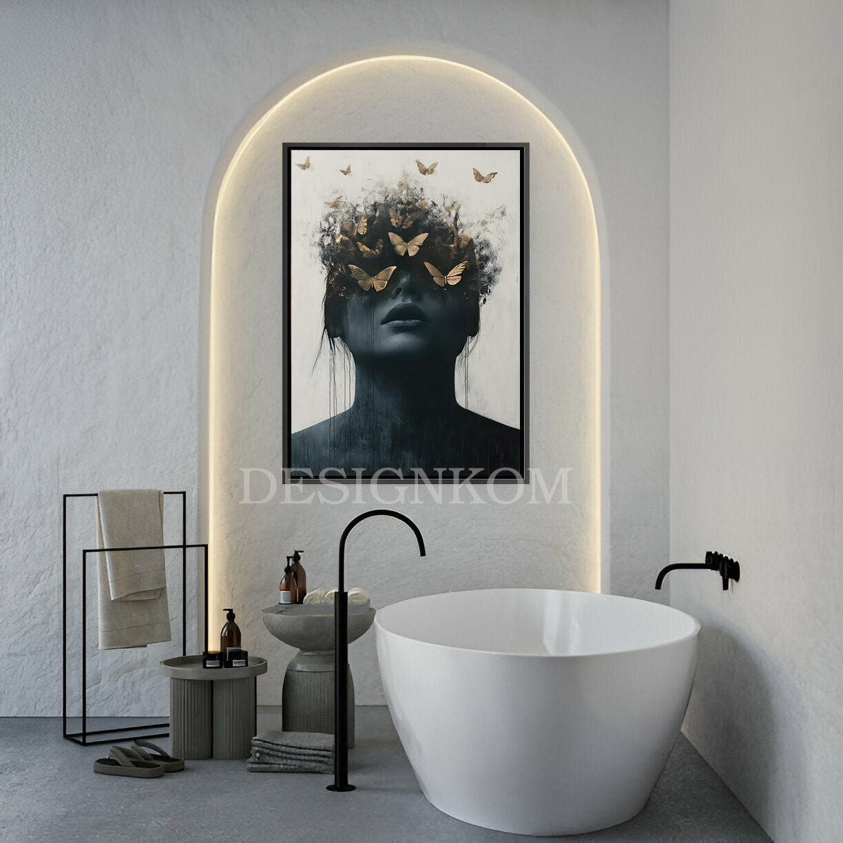dark woman with golden butterflies
