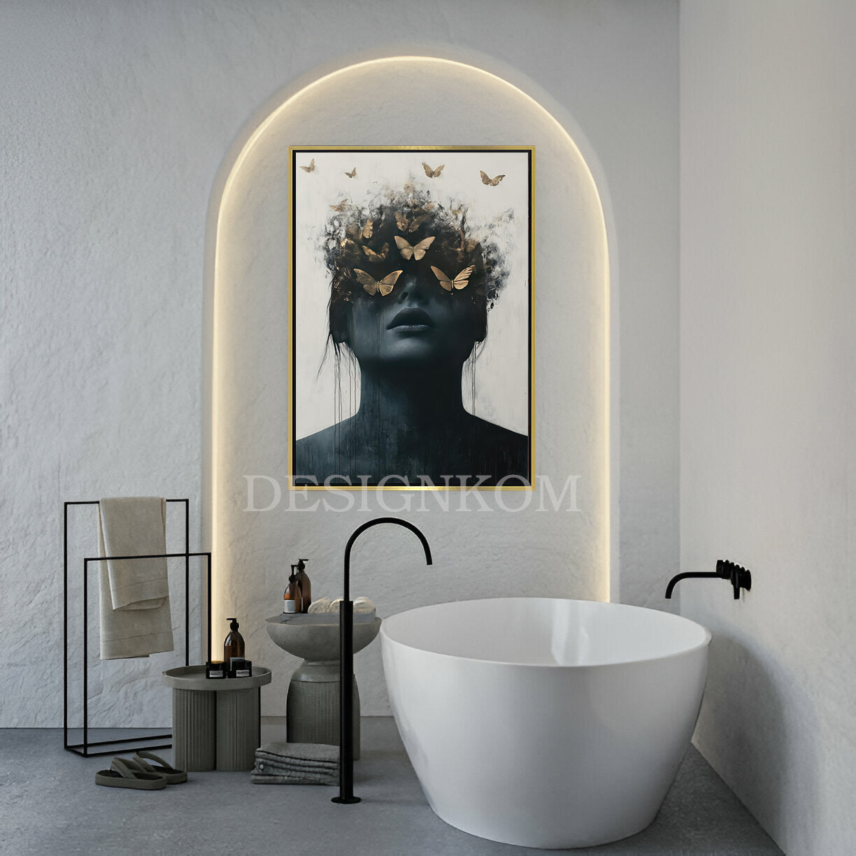 dark woman with golden butterflies