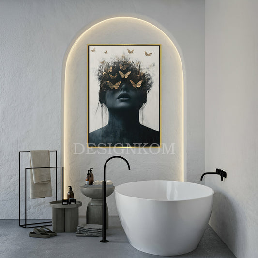 dark woman with golden butterflies