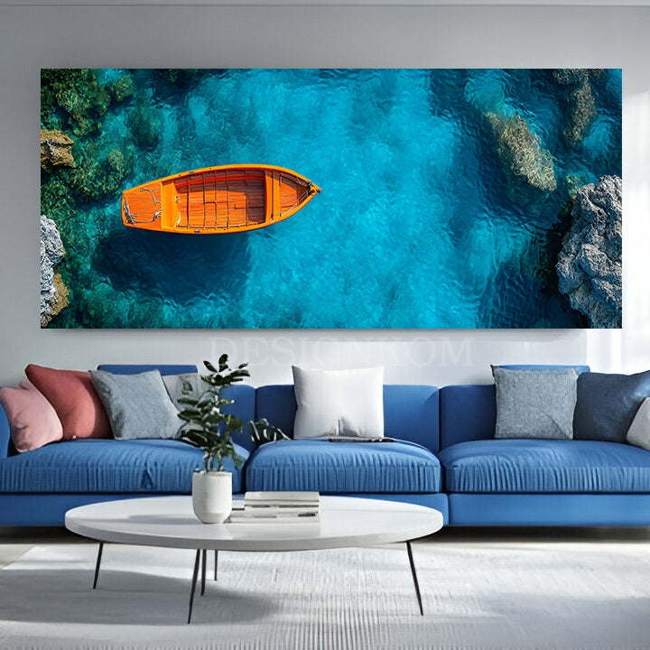 Seascape – Orange Boat on Turquoise Sea