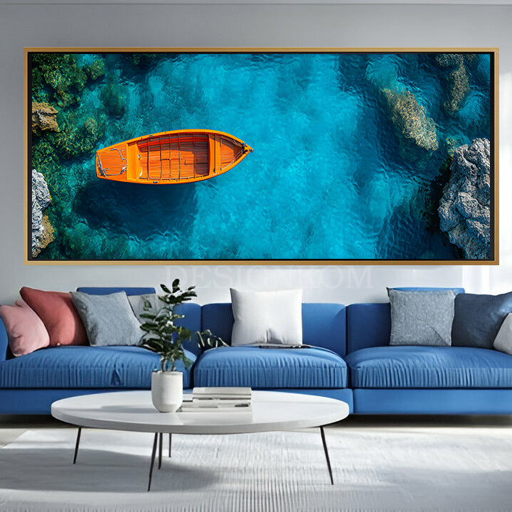Seascape – Orange Boat on Turquoise Sea