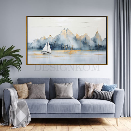 sailboat golden mountains