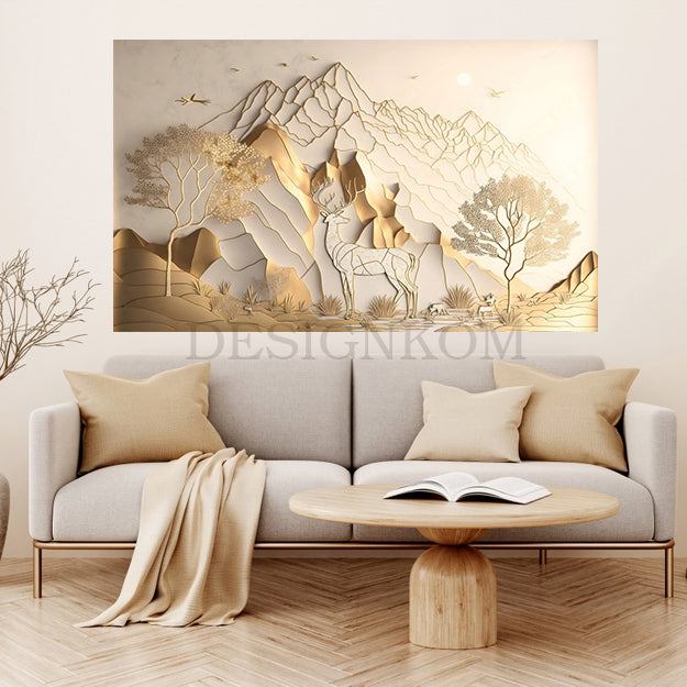 Golden Landscape with Deer
