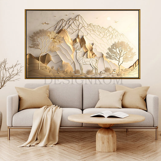 Golden Landscape with Deer