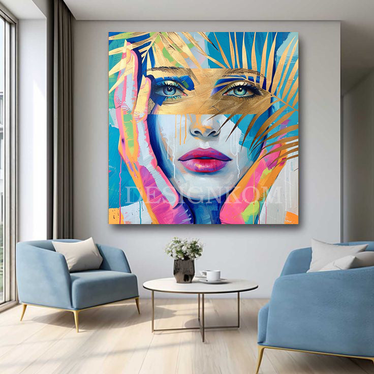 Colorful Woman with Golden Leaves