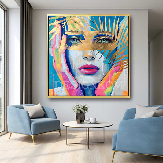 Colorful Woman with Golden Leaves