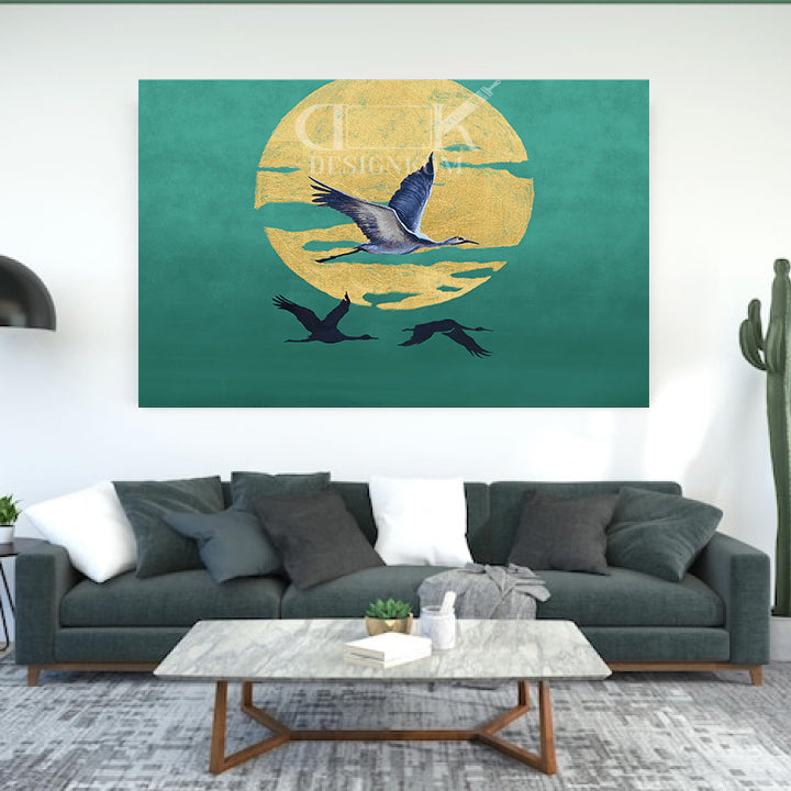 Birds and Golden Moon