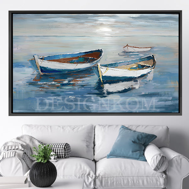three boats in the open sea