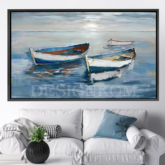 three boats in the open sea