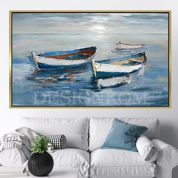 three boats in the open sea