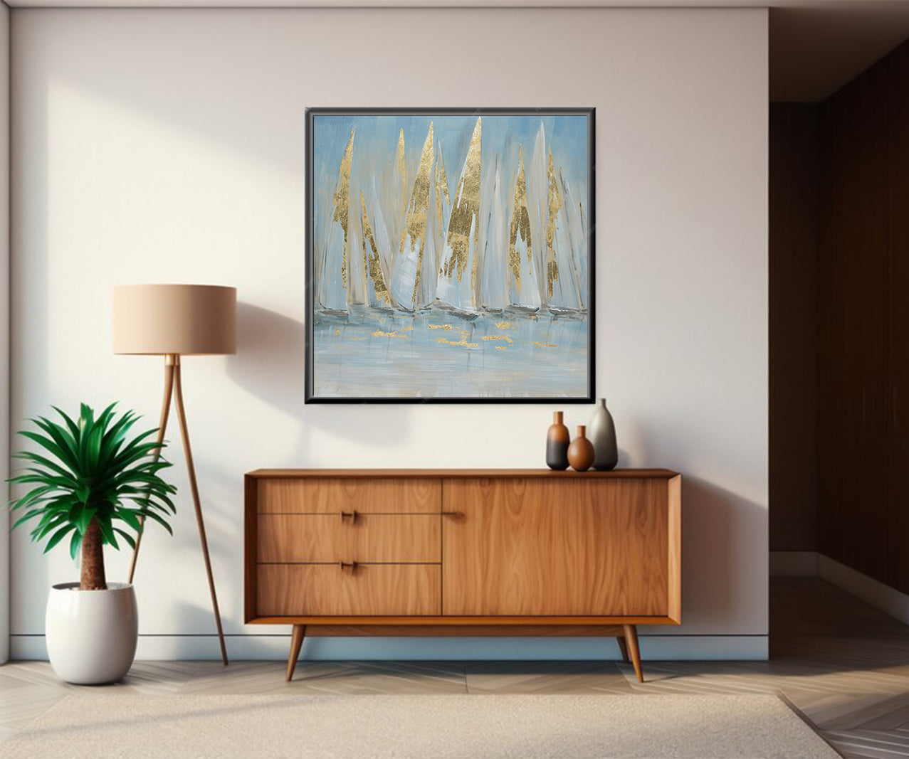 golden boat under a blue sky