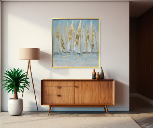 golden boat under a blue sky