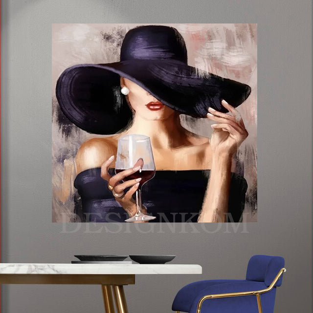 Woman in Hat with Glass of Wine