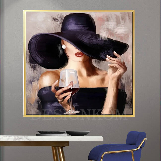 Woman in Hat with Glass of Wine