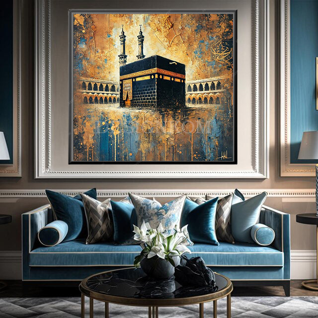 Kaaba in Gold and Blue Art