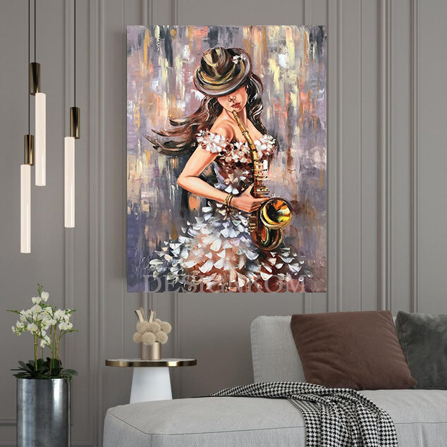woman playing the saxophone